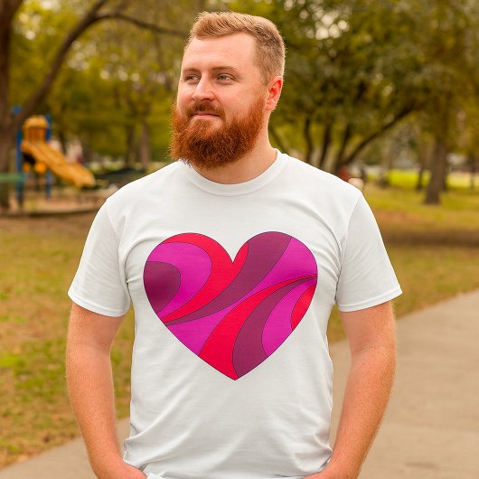 Abstraktes Herz fett Rot und Rosa Muster wirbeln T-Shirt