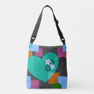 abstraktes Herz, geometrische Blumen, farbenfrohe Tragetaschen Mit Langen Trägern