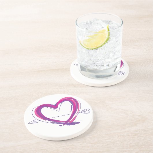 Abstraktes Herz in Lila und in rosa Sandstein Untersetzer (Seite)