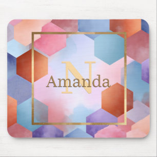 Abstraktes Hexagon mit Goldrahmen und Individuelle Mousepad