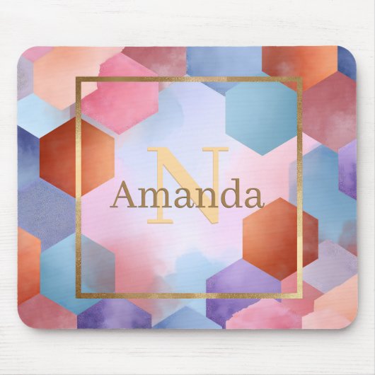 Abstraktes Hexagon mit Goldrahmen und Individuelle Mousepad (Vorne)