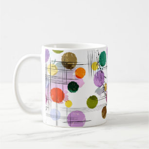 abstraktes Hintergrundmuster mit Kreisen, Linien,  Kaffeetasse