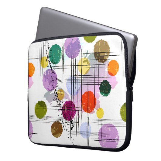 abstraktes Hintergrundmuster mit Kreisen, Linien, Laptopschutzhülle (Vorderseite Links)