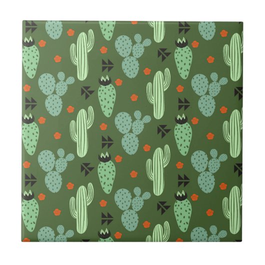 Abstraktes Hipster-Kaktus-Wüsten-Muster Fliese (Vorderseite)