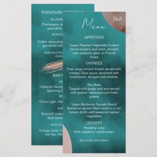 Abstraktes Hochzeitsmenü für Wasserfarben Menükarte (Vorne/Hinten)