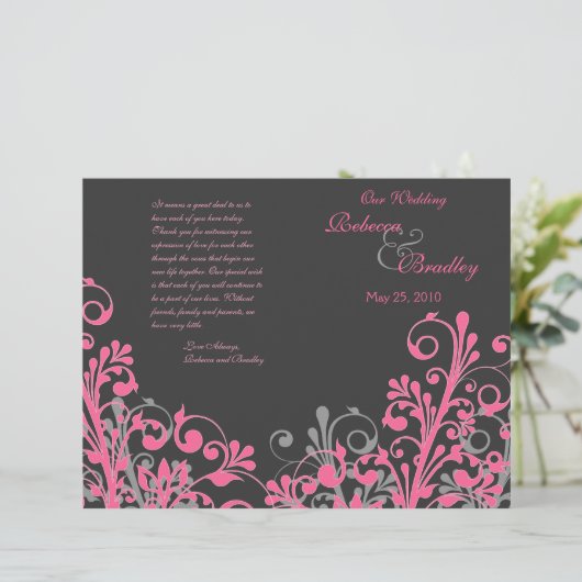 Abstraktes Hochzeitsprogramm für Blumen in Pink u (Stehend Vorderseite)