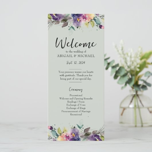 Abstraktes Hochzeitsprogramm für Wasserfarben (Stehend Vorderseite)