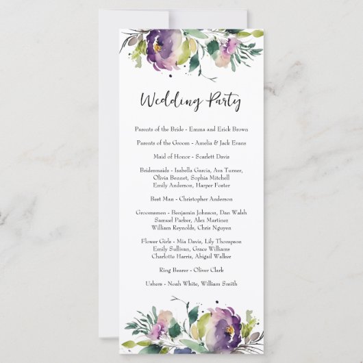 Abstraktes Hochzeitsprogramm für Wasserfarben (Rückseite)