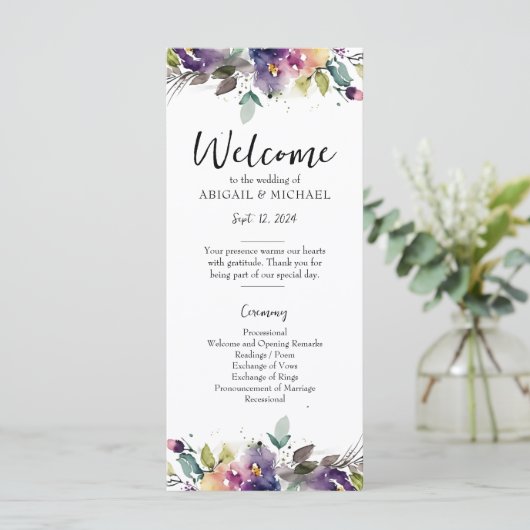 Abstraktes Hochzeitsprogramm für Wasserfarben (Stehend Vorderseite)