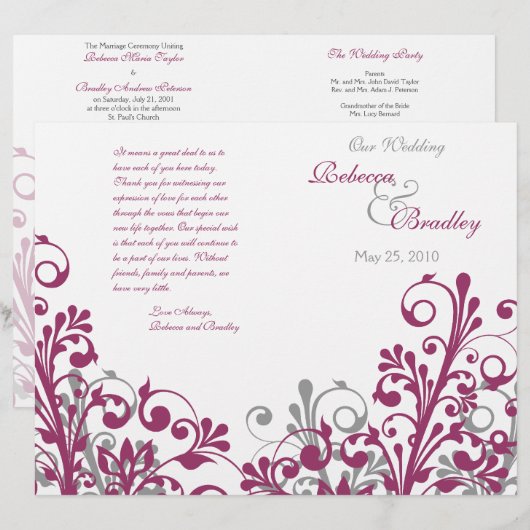 abstraktes Hochzeitsprogramm für Weintrauben (Vorne/Hinten)