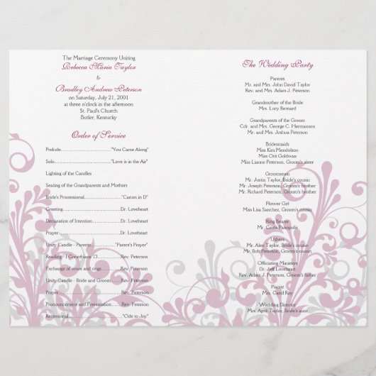 abstraktes Hochzeitsprogramm für Weintrauben (Rückseite)