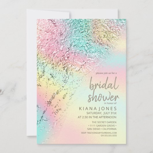 Abstraktes Holografisches Rainbow-Brautparty-ID775 Einladung (Vorderseite)