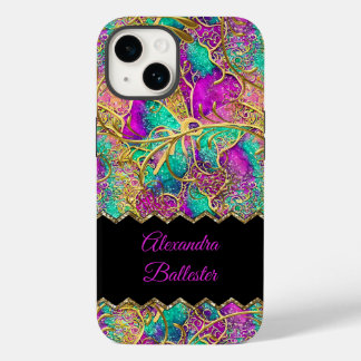 Abstraktes Hot Pink Lila Aquamarin Gold Case-Mate iPhone 14 Hülle