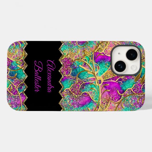 Abstraktes Hot Pink Lila Aquamarin Gold Case-Mate iPhone Hülle (Rückseite (Horizontal))