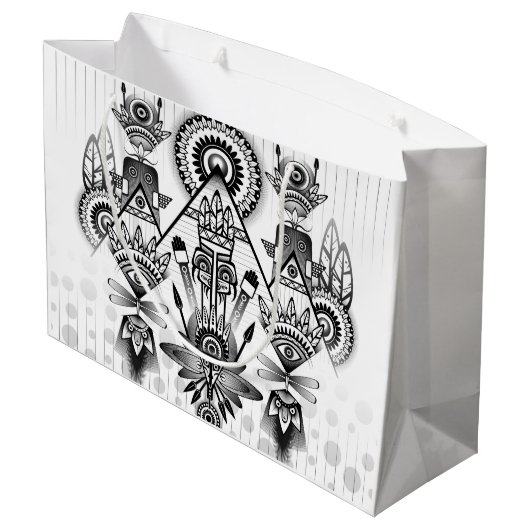 Abstraktes Indianerstamm Große Geschenktüte (Rückseite Schrägansicht)
