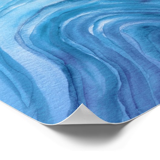 Abstraktes Indigo Blue Agate II Wasserfarben Kunst Poster (Ecke)