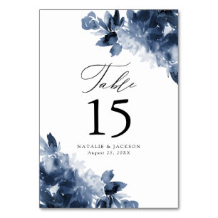 Abstraktes Indigo-Blumenmuster Personalisierte H Tischnummer