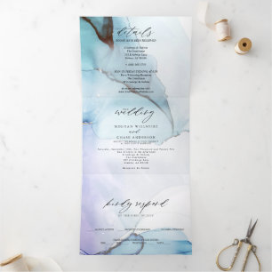 Abstraktes Indigo-Lavendel-Aquamarin-Tinte Dreifach Gefaltete Einladung