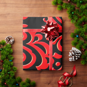 Abstraktes indonesisches Batik-Rotes Schwarzes Mus Geschenkpapier