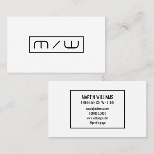 Abstraktes Initialenminimalismusweiß Visitenkarte (Vorne/Hinten)
