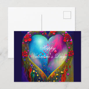 Abstraktes Juwel bedecktes Herz Valentinstag Postkarte
