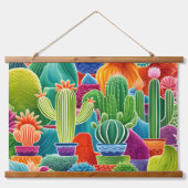 Abstraktes Kakteen Wandteppich Mit Holzrahmen (Vorne)