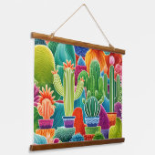 Abstraktes Kakteen Wandteppich Mit Holzrahmen (Gewinkelt)