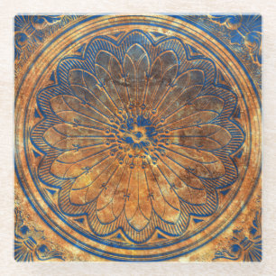 Abstraktes Kaleidoskop Arabeske Mandala Bronze Glasuntersetzer