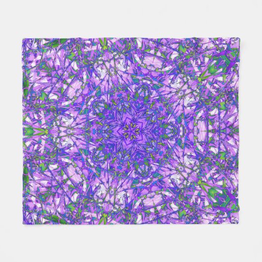 Abstraktes Kaleidoskop-Muster in Lila und grün Fleecedecke (Vorderseite (Horizontal))