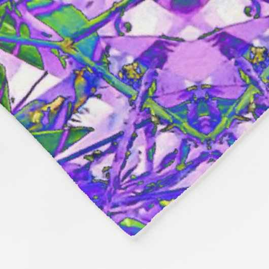 Abstraktes Kaleidoskop-Muster in Lila und grün Fleecedecke (Ecke)