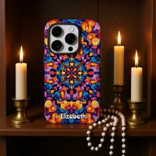 Abstraktes kaleidoskopisches Muster mit visueller iPhone 16 Pro Hülle