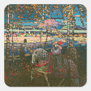 Abstraktes Kandinsky-Reitpaar farbenfroh Quadratischer Aufkleber