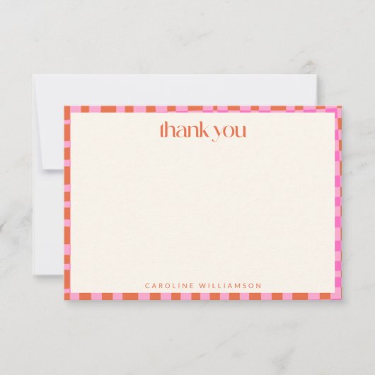 Abstraktes Karton Rosa Orange Individuelle Name Dankeskarte (Vorderseite)