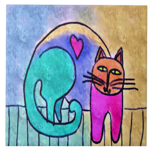Abstraktes Katzenbild Kitty Love Fliese