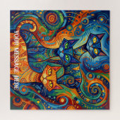Abstraktes Katzenfamilienportrait Puzzle (Horizontal)