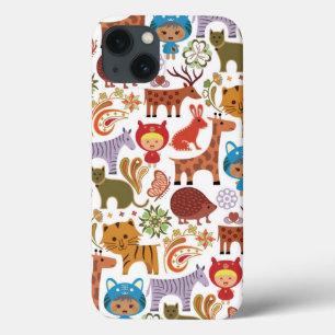 Abstraktes Kinder-und Tier-Muster iPhone 13 Hülle