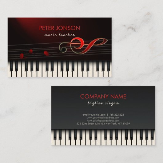 Abstraktes Klavier und Roter Klee Visitenkarte (Vorne/Hinten)
