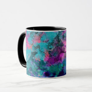 Abstraktes kosmische Farbmalerei mit tintiger Wass Tasse