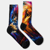 Abstraktes kosmische Tierwelt-Löwenporträt Socken (Rechts)