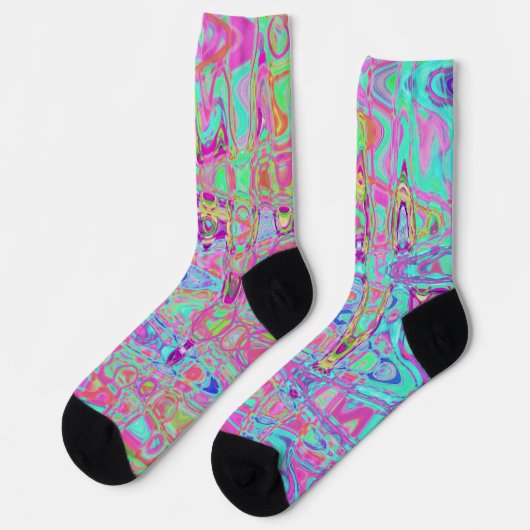 Abstraktes kosmisches Wasser und reflexfarbene Fle Socken (Linkes Detail)