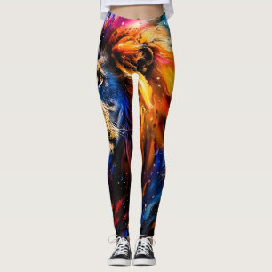 Abstraktes kosmisches Wildtier-Löwenporträt Leggings