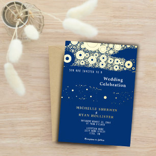 Abstraktes Kreis-Muster Navy Blau Hochzeit Gold Folieneinladung