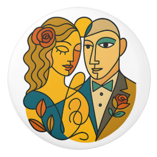 Abstraktes kubanisches Couple Romantisches Modern Keramikknauf