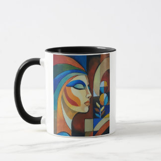 Abstraktes kubistisches Frauenporträt Gemälde mode Tasse