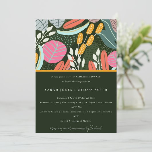 Abstraktes kühnes tropisches botanisches Probe Abe Einladung (Stehend Vorderseite)