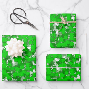Abstraktes Kunstdesign grünes Laubwerk Geschenkpapier Set