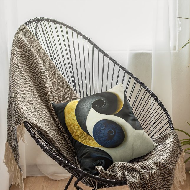 Abstraktes Kunstdesign in Gelb und Creme Kissen (Von Creator hochgeladen)