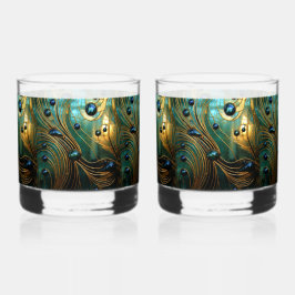 Abstraktes Kunstglas Türkis Gold Grün Whiskyglas