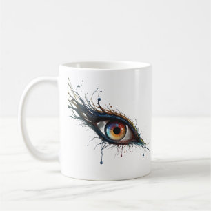 Abstraktes künstlerisches Auge mit farbenfrohen, m Kaffeetasse