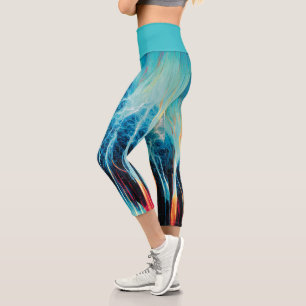 Abstraktes Kunstmuster Rot und Blue Electric Energ Capri Leggings